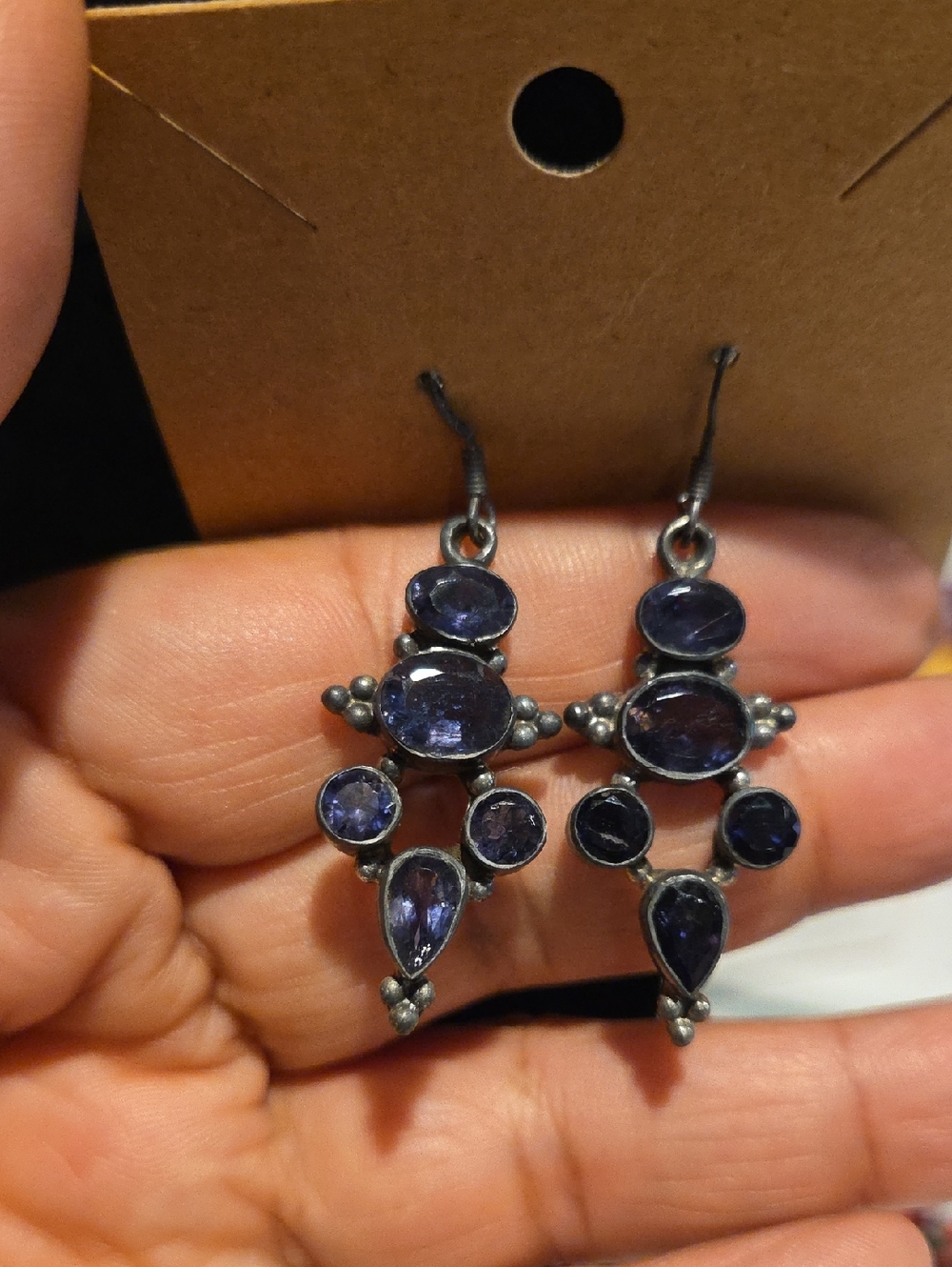 Sterling Silver Iolite Drop Earrings - Deep Violet Gemstone